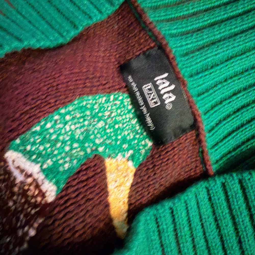 Lala Maroon Cardigan with Green Trim and Cream Accent Letters - Picture 7 of 9